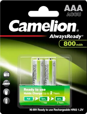 Produktbild von Camelion NH-AAA800ARBP2, Wiederaufladbarer Akku, AAA, Nickel-Metallhydrid (NiMH), 1,2 V, 2 Stück(e), 800 mAh