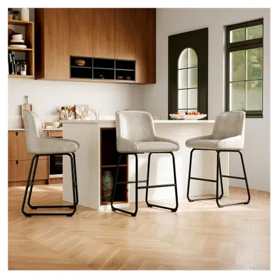 Produktbild von Barhocker 3er Set, Barstühle mit Rückenlehne und Fußstütze, Sitzhöhe 68 cm, Hocker für Küche, Wohnzimmer und Bar, Grau