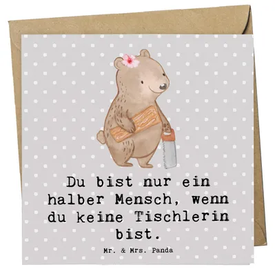 Produktbild von Mr. & Mrs. Panda faltkarte Tischlerin Herz - Grau Pastell - Geschenk, Glückwunschkarte, Klappkarte, anlasskarte, doppelkarte, Grußkarte