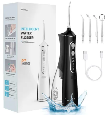 Obrázok produktu pre Zimilo – dobíjateľná ústna sprcha so 4 režimami čistenia, 300 ml nádržkou na vodu, vodotesnosťou IPX7, nabíjaním cez USB-C, 1800 impulzov za minútu, čierna