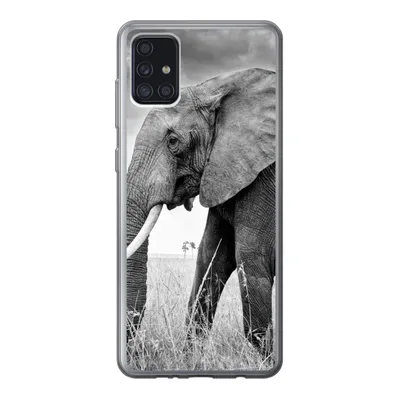 Produktbild von MuchoWow® Handyhülle Schutzhülle Hülle für Samsung Galaxy A52 5G Elefant - Gras - Tiere - Schwarz und weiß Silikon Softcase Handy Hülle - Umschlag