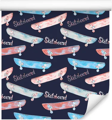 Produktbild von 10m VLIES TAPETE Rolle Sport Skateboards Muster Jugend Aquarell Motiv XXL