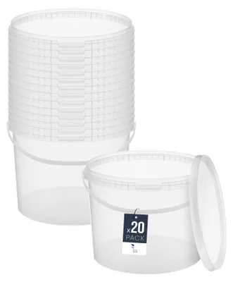Image de BenBow Seau avec couvercle 10L x20 Transparent - qualité alimentaire, stable, hermétique, anti-fuite, inodore - seau en plastique avec anse - vide