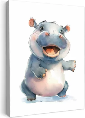 Produktbild von Leinwand Bilder 30x40 cm - Kinder Tiere - Nilpferd, Bilder, Wanddeko, Wandbilder Wohnzimmer