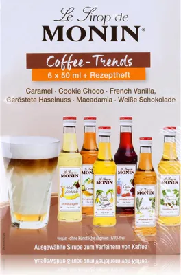 Produktbild von Monin Mini Coffee Set 6x5 cl Macadamia,Vanille,Haselnuss,Weiße Schokolade,Cooki