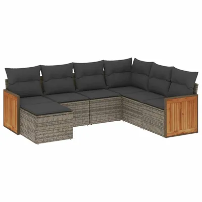 Productafbeelding van 7-delige Loungeset met kussens poly rattan grijs