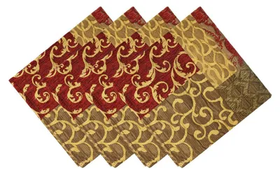 Immagine prodotto di Set di 4 tovaglioli in tessuto, 45x45 cm, color oro-rosso, lavabili
