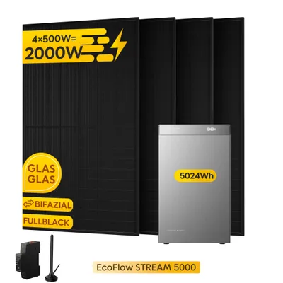 Produktbild von EcoFlow STREAM 5000 5 kWh Speicher für Balkonkraftwerk mit 4x 500W Solarmodule und Smart Meter , 5000 W Solar, 3000 W AC (0% MwSt)