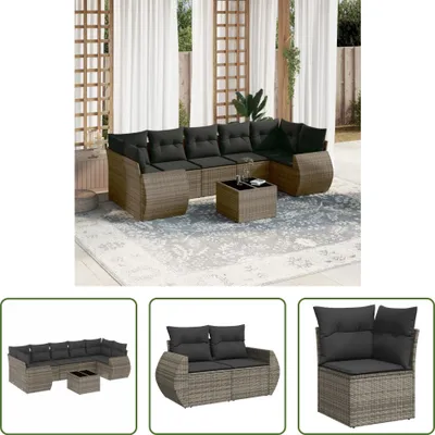 Produktbild von The Living Store 8-tlg. Garten-Sofagarnitur mit Kissen Grau Poly Rattan