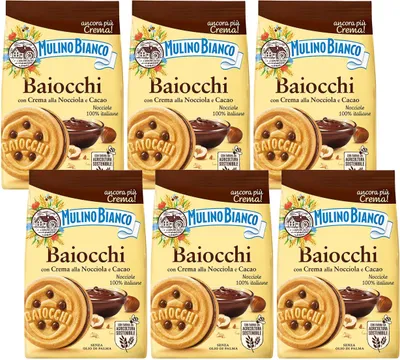 Produktbild von MULINO BIANCO Baiocchi - Mürbeteiggebäck mit Haselnusscreme und Kakao 260g (Kakao, x6)