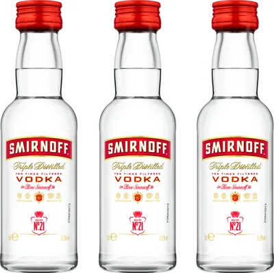 Immagine prodotto di Smirnoff Red No. 21 Premium Vodka Triple Distilled, 3er, vodka, alcol, bevanda alcolica, bottiglia, miniatura, PET, 40 %, 50 ml, 724617