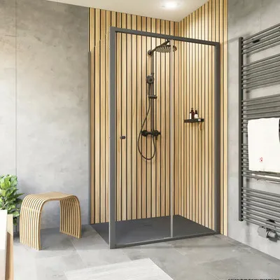 Produktbild von SCHULTE Duschtür mit Seitenwand mit Gleittür/Schiebetür Trend 2.0 160 x 70 x 200 cm Profil schwarz Klarglas Seitenwandan
