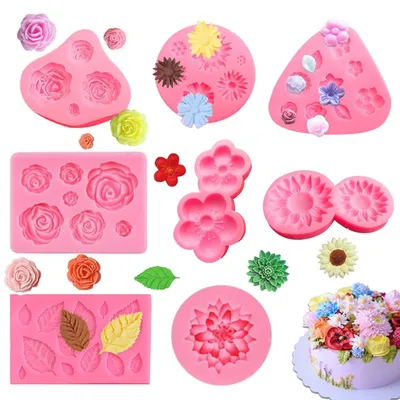 8er-Set Silikonformen Blumen 3D Fondant, rosa