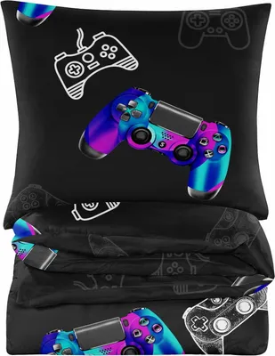 A bedding set with a video game controller pattern.