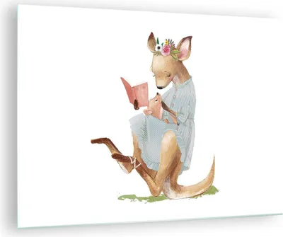 Produktbild von Bilder auf glas - Einteilig - Känguru Mama Kind - 70x50cm - Glasbilder - Wandbilder - Bilder - zum Aufhängen bereit - Wanddekoration aus Glas - Glas Bilder - Wandbild auf Glas - GAA70x50-4705