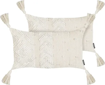 Zdjęcie produktu dla BELIANI Zestaw 2 poduszek złamana biel bawełniane poszewki 305 x 50 cm prostokątne poduchy ozdobne