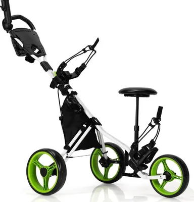 Obrázek produktu pro 3kolový golfový vozík vyrobený z hliníku s držákem na deštník a skládacím sedadlem golfový vozík golfový vozík zelený