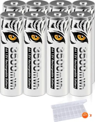 Immagine prodotto di Batterie ricaricabili, 1,5V, caricabatterie a 8 slot, 8 batterie AA