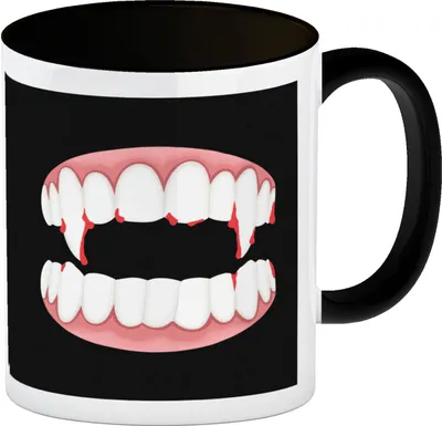 Produktbild von Vampirgebiss Horror Kaffeebecher Schwarz für Halloween