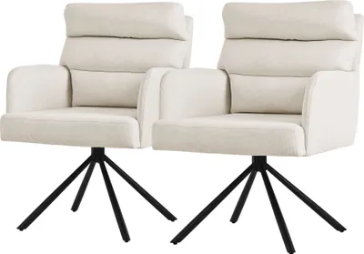 Produktbild von ML-Design Esszimmerstühle drehbar 2er Set Beige Wohnzimmerstühle mit Arm- und Rückenlehne Rückenkissen Metallbeine Drehstuhl Auto-Position Stuhl