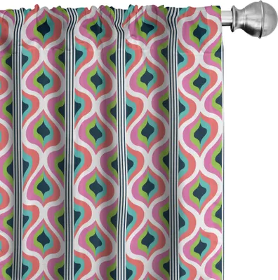 Zdjęcie produktu dla ABAKUHAUS Faliste zasłony, firanki, geometryczne, kolorowe, abstrakcyjne fale, styl retro lat 70., 2 sztuki, 75 x 225 cm, wielokolorowe