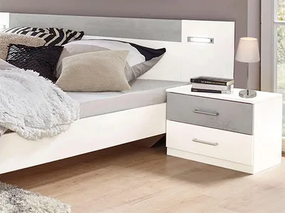 Produktbild von 2er Set Nachtkonsole Nachtschrank Angie 52cm weiß / beton lichtgrau Neu
