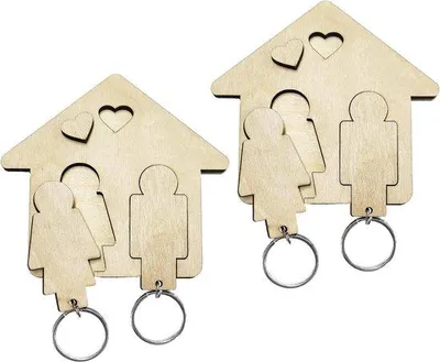 Produktbild von Holzschlüsselanhänger Geschenkset für Paare mit 4 Ringen