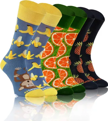 Produktbild von sesto senso Lustige Bunte Verrückt Socken Baumwolle Damen Herren 3 Pack Gemusterte Ungleiche Funny Socks Oddsocks Banane Ananas Wassermelone 43-46 3 Früchte