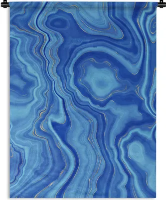 Produktbild von MuchoWow® Wandteppich Wandbehang Marmor - Blau - Golden 150x200 cm Tapisserie Dekoration Wandtuch - Wandaufhängung - Moderner