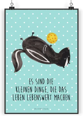 Produktbild von Mr. & Mrs. Panda Bild Stinktier Ball DIN A4 - Türkis Pastell - Geschenk, Wandbild, Kunstdruck, wanddeko, Plakat, Stinker, Weisheit, Raubtier, Wildtier, Skunk, drucke