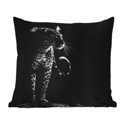 Obrázek produktu pro MuchoWow® Vnější polštář - Volně žijící zvířata - Leopard - Příroda - Černá - Bílá -45x45 cm- Odolnost proti povětrnostním vlivům - polštář do