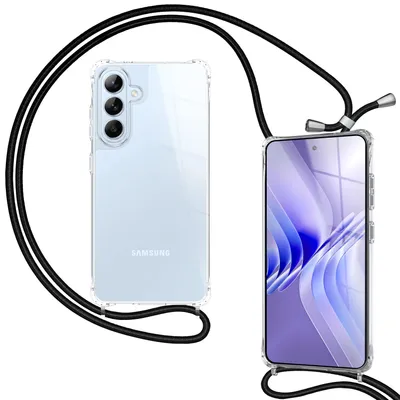 Produktbild von NALIA Handykette für Samsung Galaxy S26 – Transparentes Hybrid-Case & Band – Anti-Gelb & Verstellbar – Marke aus Berlin –  Mitternacht Schwarz