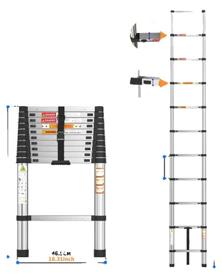 Obrázek produktu pro Teleskopický žebřík na střechu, nerezová ocel, nosnost 150 kg, délka 3,2 m