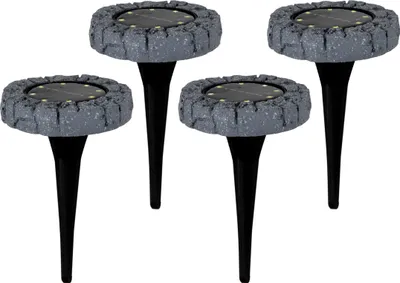 Produktbild von Näve Leuchten 4er-Set LED Solar-/Bodenerdspieß "KIAN" Ø: 12 cm 4er-Set LED Solar-/Bodenerdspieß "KIAN" Ø: 12 cm 4er-Set LED Solar-/Bodenerdspieß "KIAN" Ø: 12 cm, Lampe für den Außenbereich im Functional Style, aus Kunststoff in grau, 12,5 cm hoch, Ø 12 cm, LED Platine – mit Schiebeschalter – Dämmerungssensor