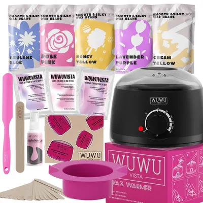 Produktbild von WUWUVISTA Waxing Kit 23-teilig, Haarentfernungs-Set mit Wachswärmer & Wachsperlen für Gesicht, Bikini & Körper, auch für empfindliche Haut geeignet