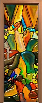 Produktbild von Türposter 70x200 cm Türaufkleber Türtapete Türfolie Klebefolie groß buntes Buntglasmuster