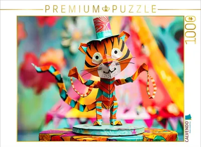 Produktbild von CALVENDO Puzzle Lustiger Tiger aus Origami-Papier im Zirkus | 1000 Teile Lege-Größe 64x48cm Foto-Puzzle für glückliche Stunden