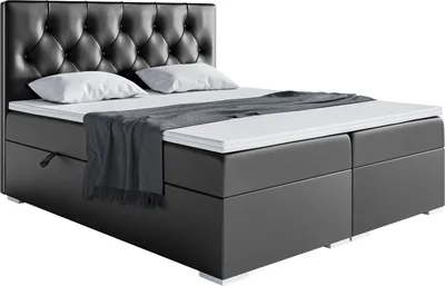 Produktbild von MEBLINI Boxspringbett mit Bettkasten - Gepolstert Doppelbett mit Matratze und Topper - Polsterbett mit Stauraum - Bett mit Kopfteil - Stauraumbett - ROMA - 200x200 - H3/Schwarz Kunstleder