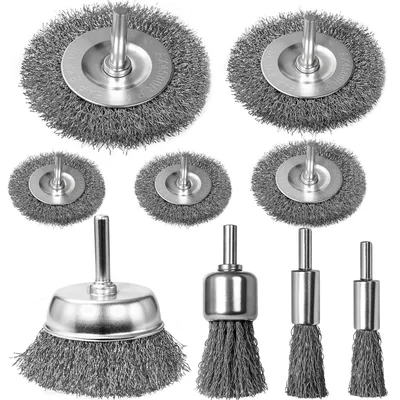 Immagine prodotto di Set di 9 spazzole metalliche per trapano, con attacco da 6 mm