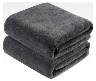 Produktbild von Mikrofaser Badetuch groß XXL 76 cm x 152 cm 2er Pack schnelltrocknend und fusselfrei in Dunkelgrau