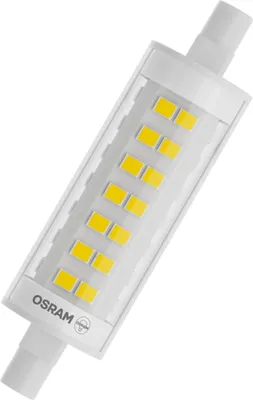 A single OSRAM LED light bulb with an R7s socket, shown against a white background.