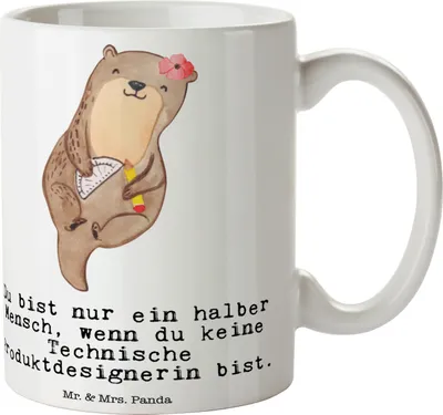 Produktbild von Mr. & Mrs. Panda Kaffeebecher Technische Produktdesignerin Herz - Weiß - Geschenk, Becher, Tasse, Teetasse, Kaffeetasse, Teebecher