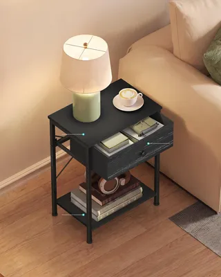 Produktbild von SONGMICS Beistelltisch mit Schublade, Nachtschrank mit Ablage, Nachttisch für Wohnzimmer, Schlafzimmer, Holz, schwarz