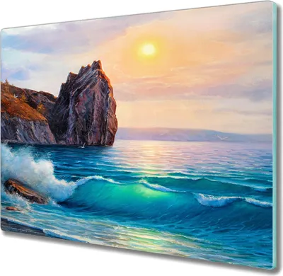 Produktbild von Coloray Schneidebrett Herdabdeckplatte 60x52 cm Kochplattenabdeckung Hackbrett Küchenbrett - Malerei der Ozeanküste