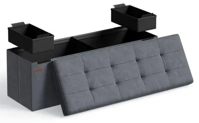 Zdjęcie produktu dla Składana ławka z schowkiem 38 x 110 x 38 cm, szara