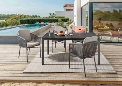 Produktbild von Destiny Sitzgruppe LUCCA CREMONA 4 Sessel + Tisch 160x90x74cm Glaskeramik