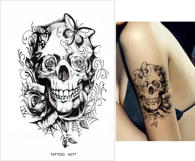 Produktbild von Temporäres Tattoo Totenkopf Rosen Design Temporary Klebetattoo Körperkunst