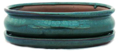 Obrázek produktu pro miska na bonsaje s podšálkem, velikost 3 – zelená – oválná – model o47 – délka 19 cm – šířka 13,5 cm – výška 5 cm