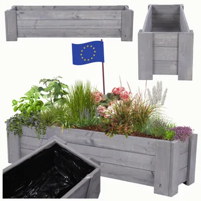 Produktbild von MODO24 Pflanzkübel Holz, Pflanzkasten, Blumenkasten, Kiefer, Schutzfolie, Wetterfest, Balkon, Garten, 30x100x33 cm, Grau, RDZP