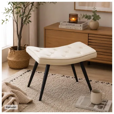 Produktbild von Freya Hocker Beige Velours, gepolstert, mit schwarzen Metallbeinen, B/H/T 54x38x39 cm